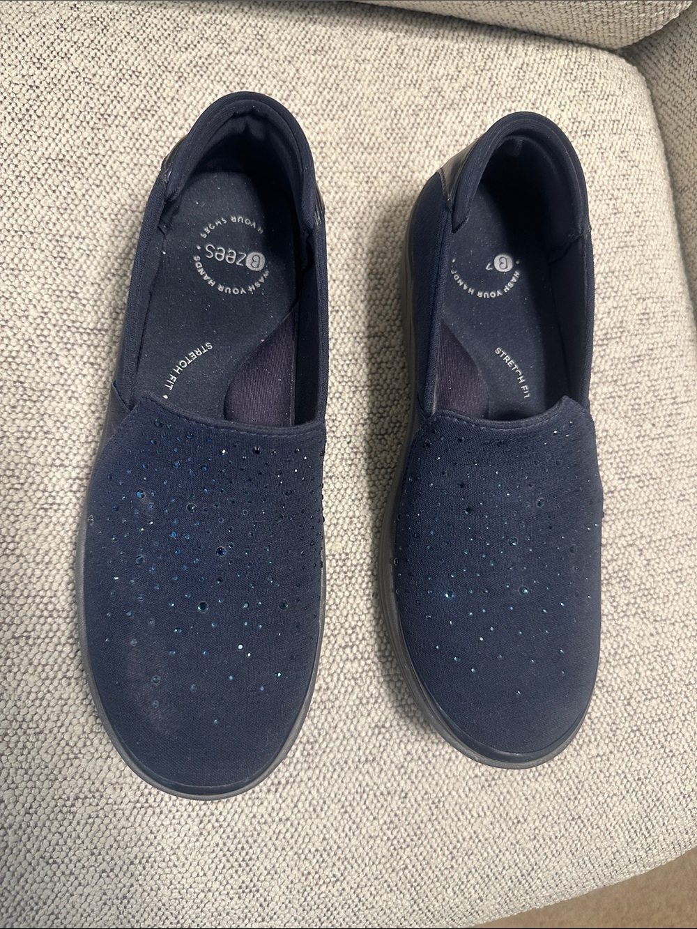 Navy Slip-On Sneakers with Sparkle Accents